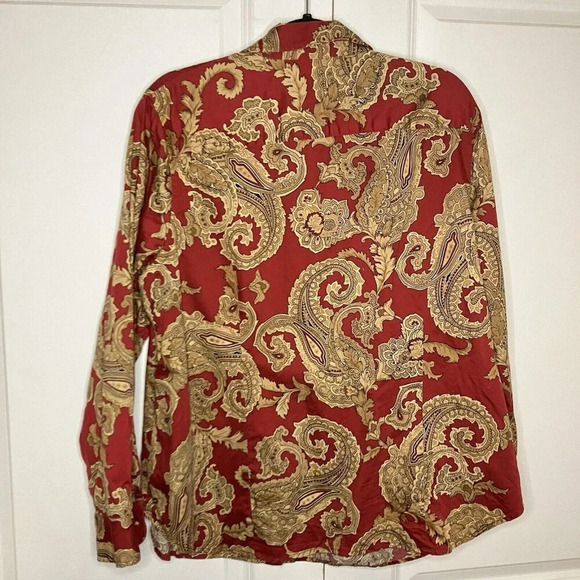 Jones New York Signature Red Gold Paisley Cotton Button Up Shirt Womens 2x - Picture 2 of 4